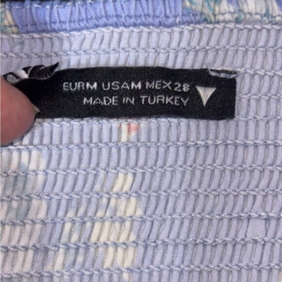 Zara Top Medium Blue Floral Ruched Back Crop Bustier Spaghetti Hook Eye Closure - Picture 3 of 13